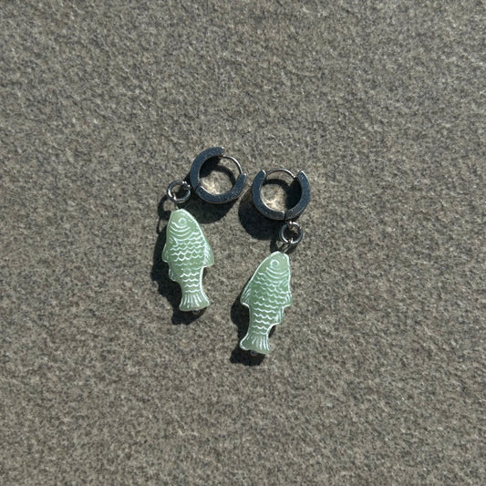 chalk teal fish earrings