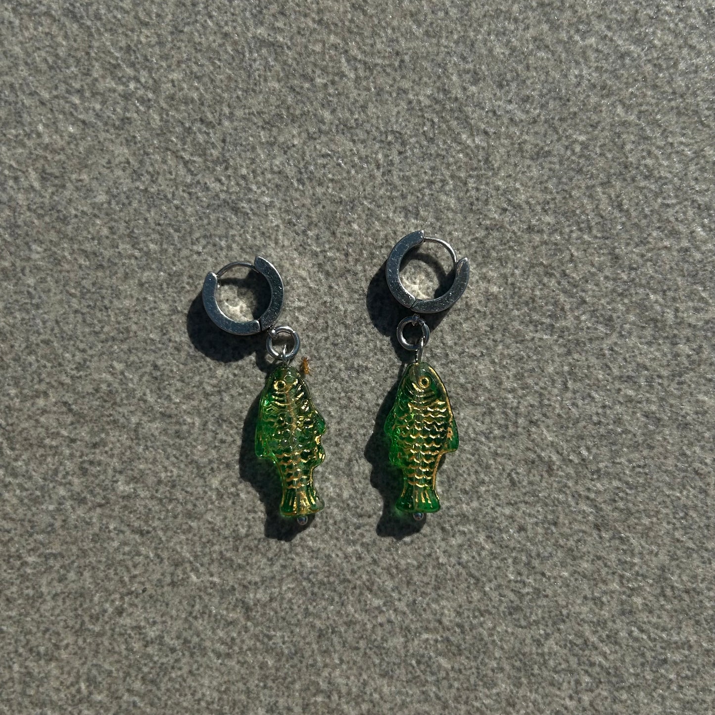 jelly dark green fish earrings