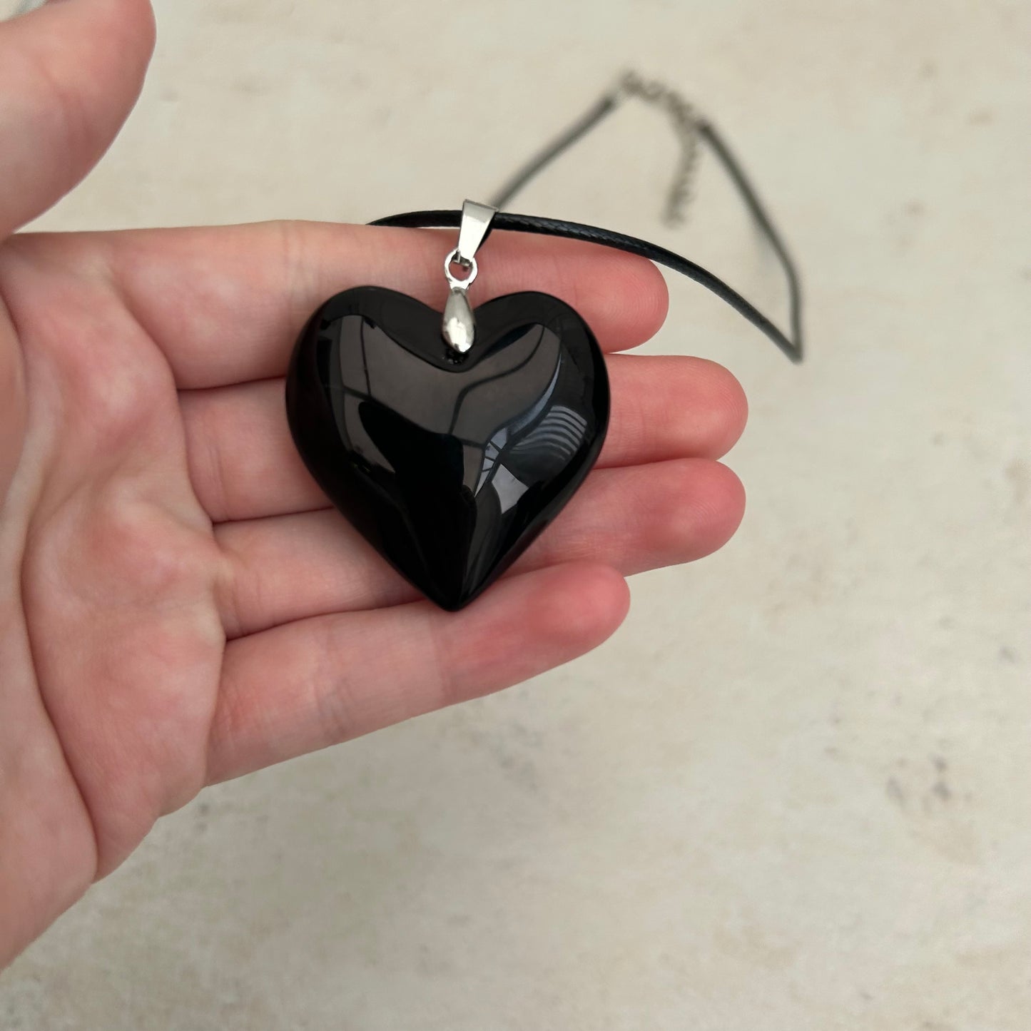 Black glass heart pendant necklace