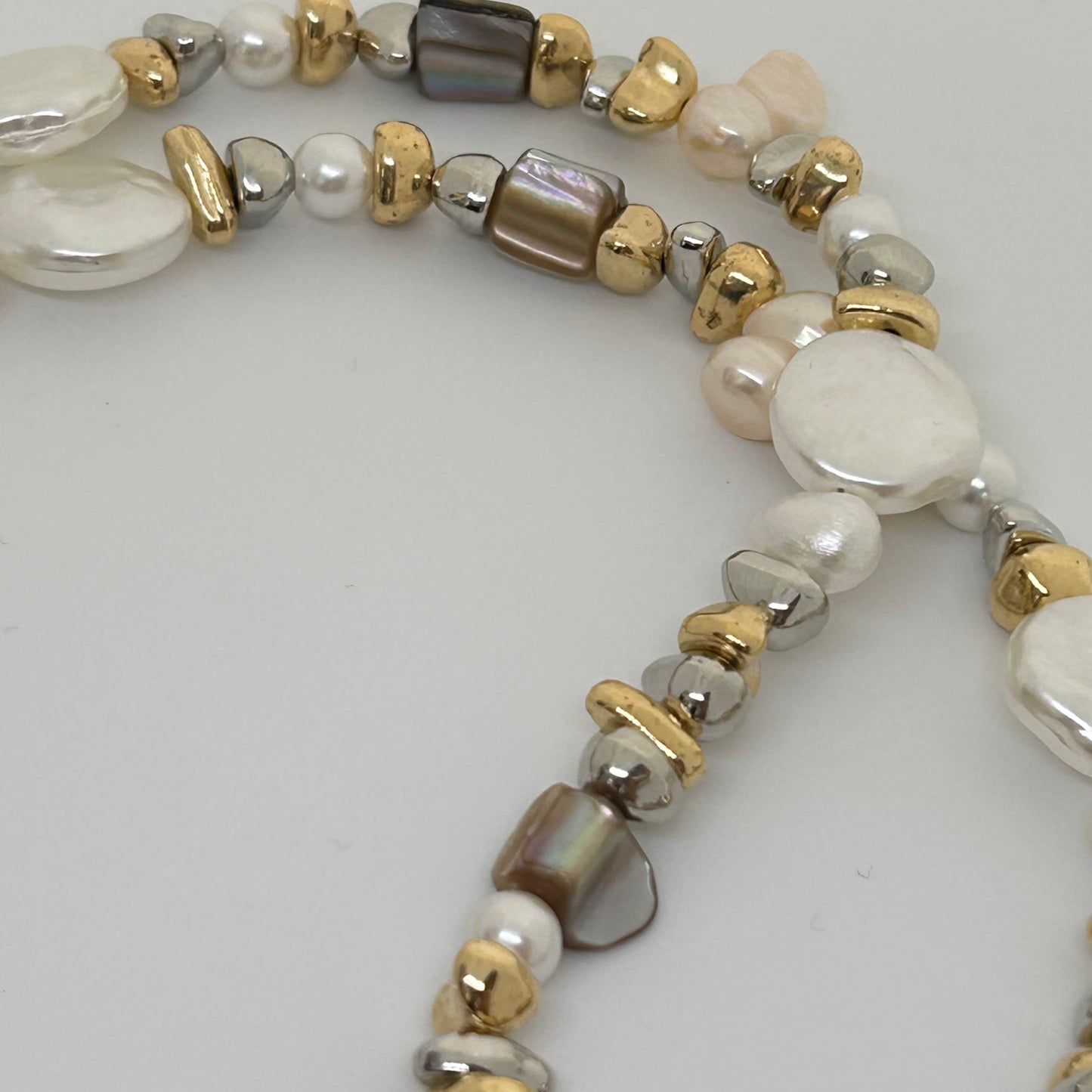 Mixed metal gold & silver beaded necklace