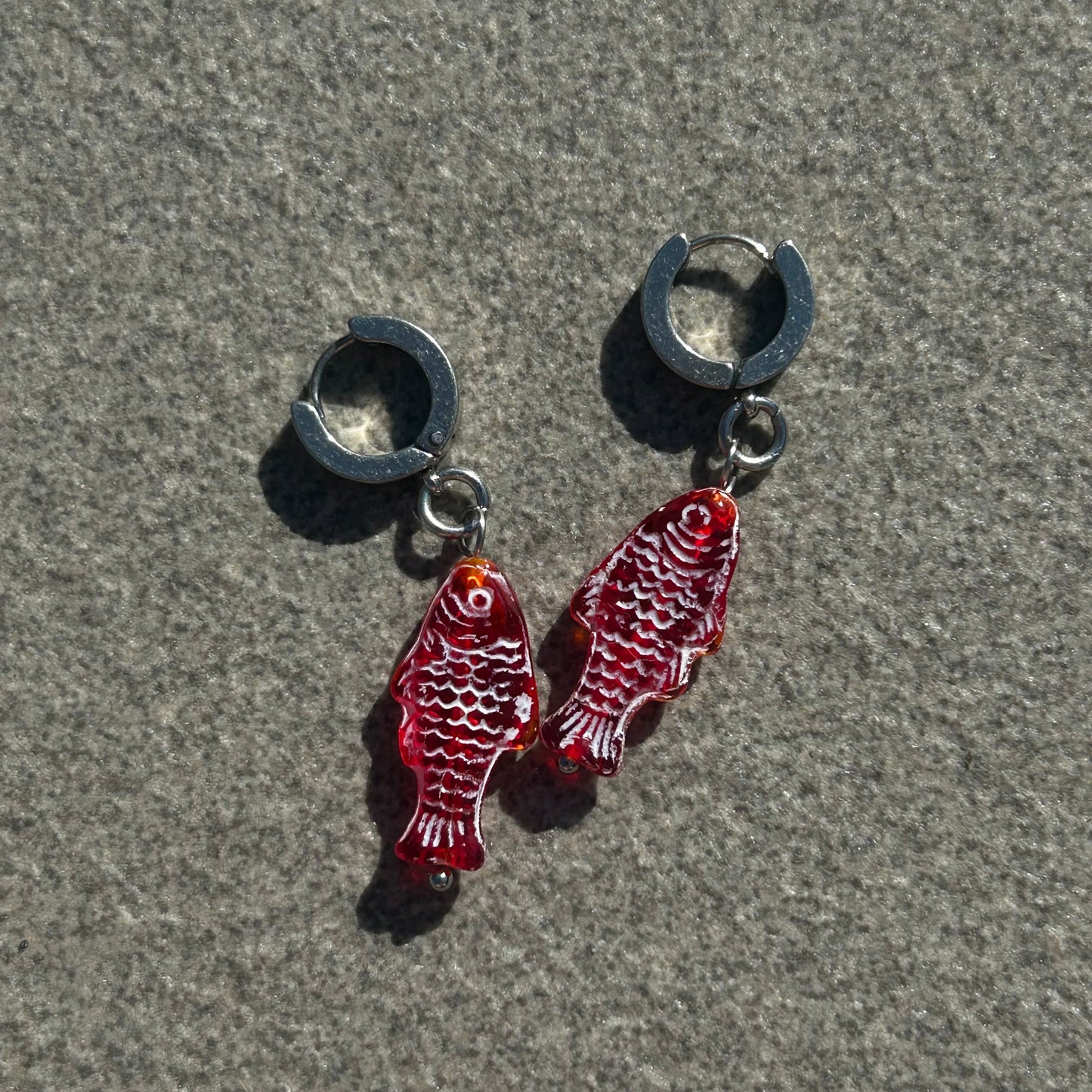 jelly red fish earrings