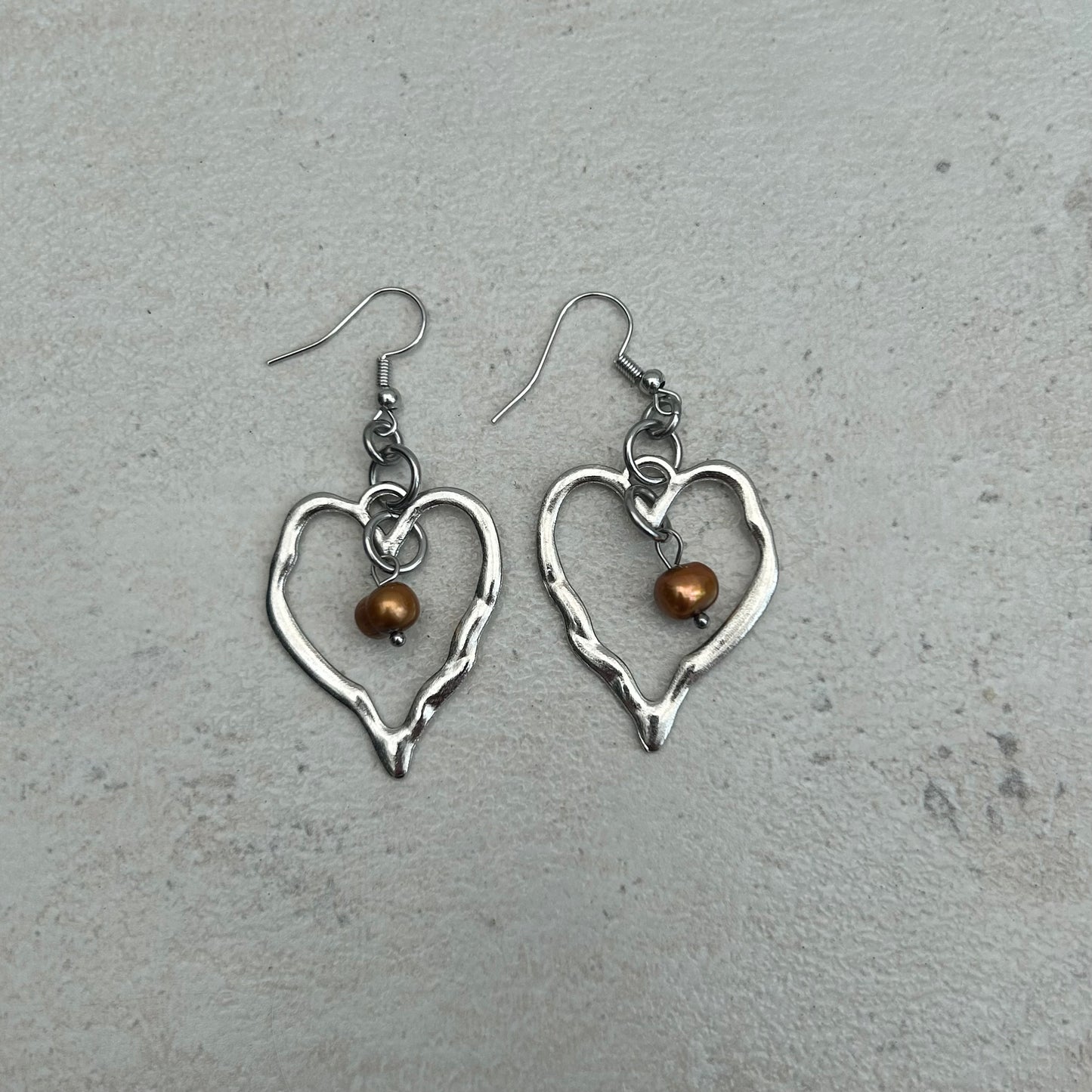 Silver heart droplet earrings