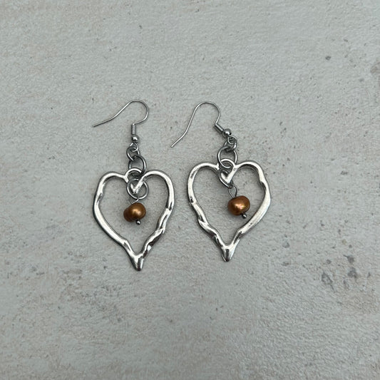 Silver heart droplet earrings