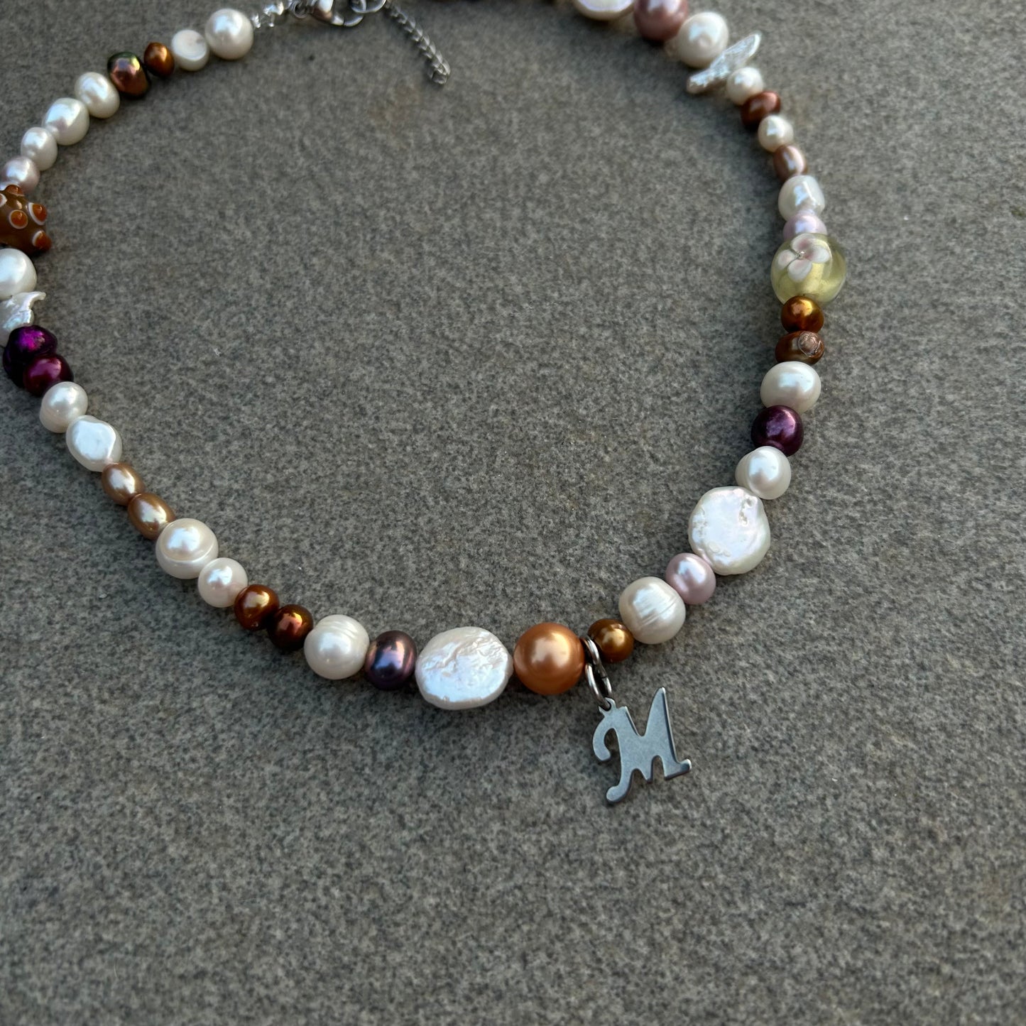 Initial M freshwater pearl necklace
