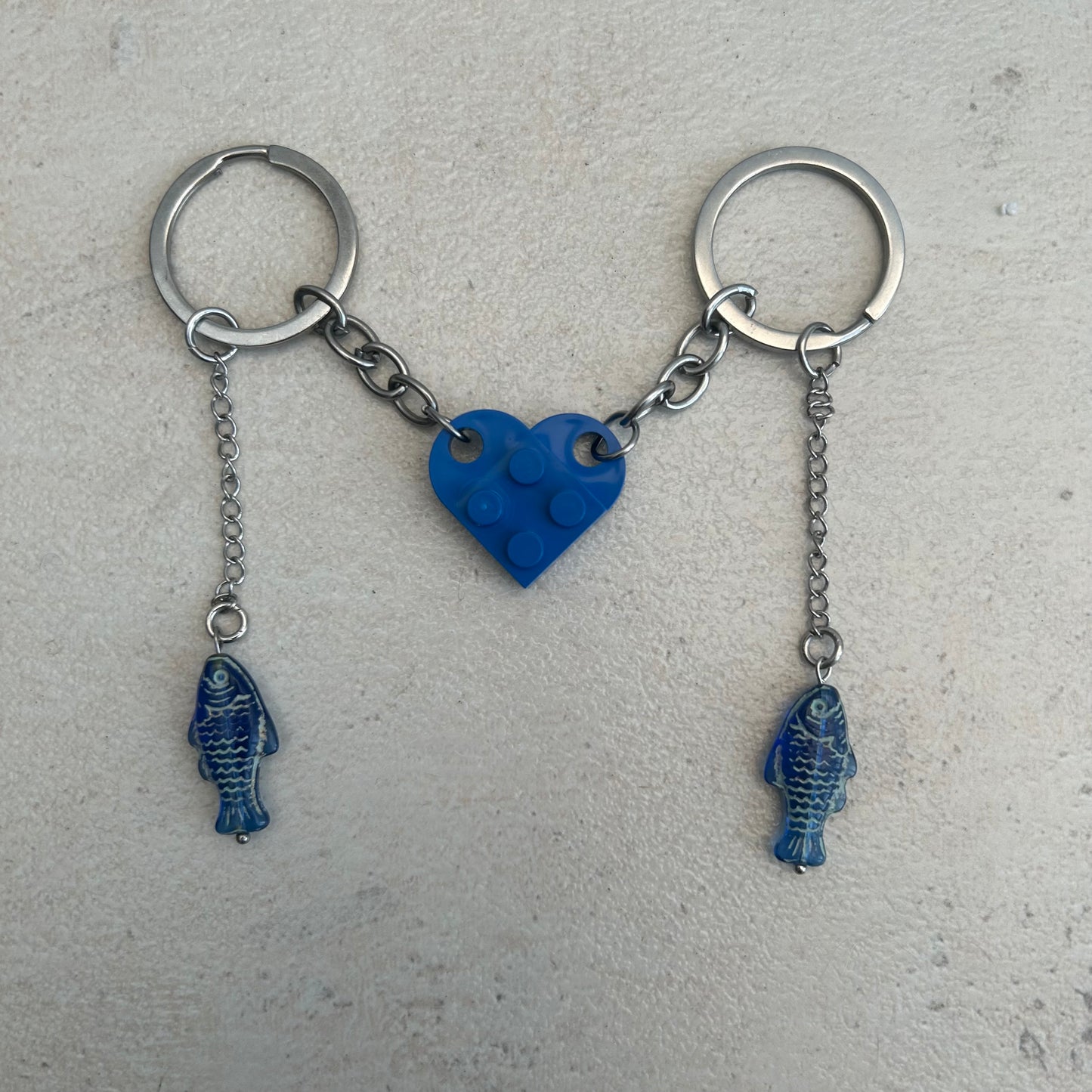 Blue fish matching key ring