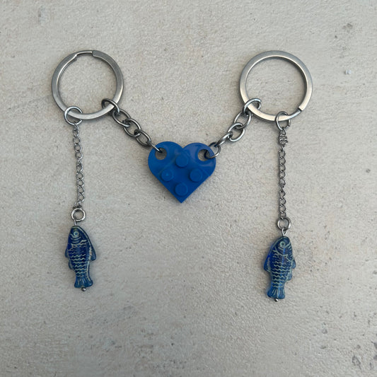 Blue fish matching key ring