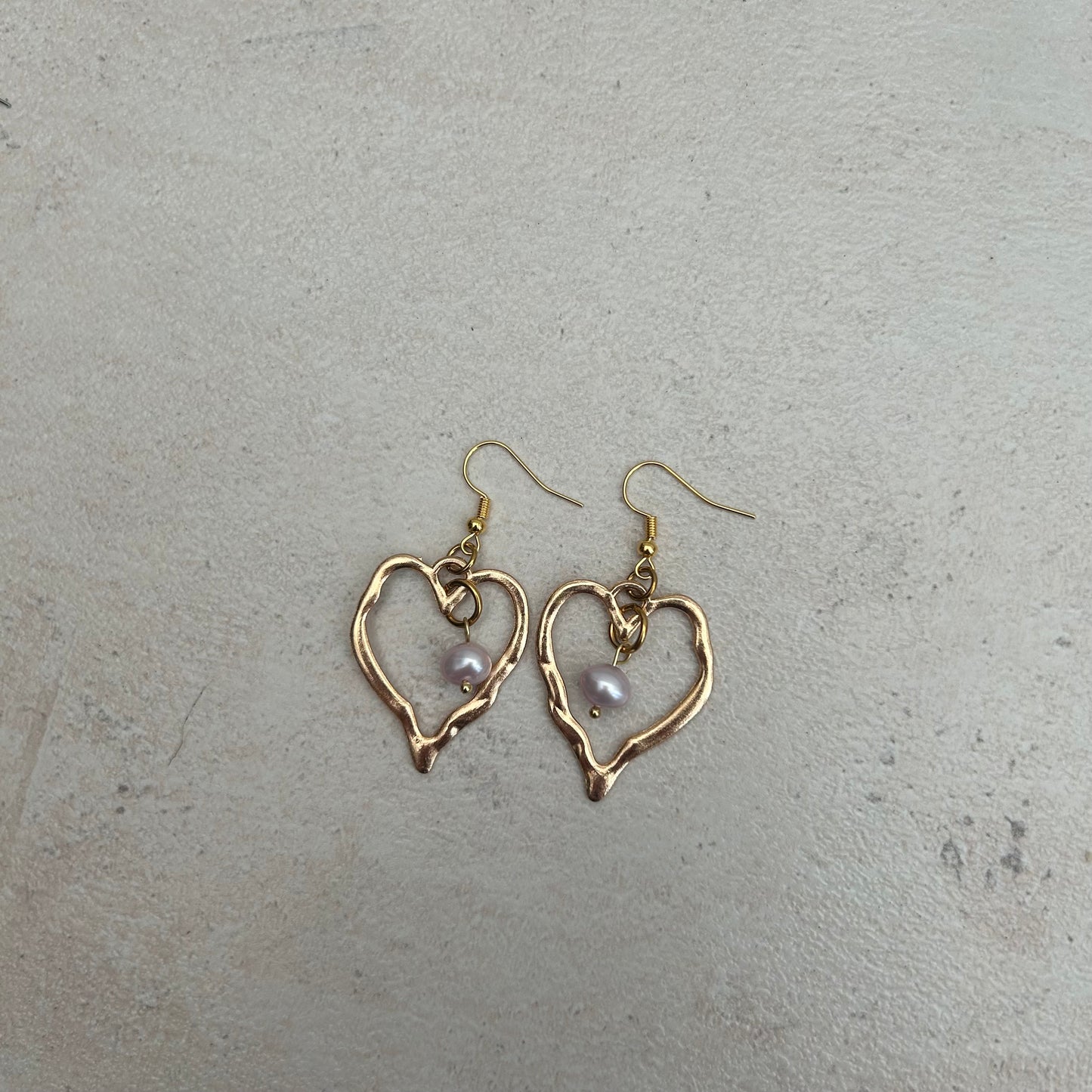 Gold heart pearl droplet earrings