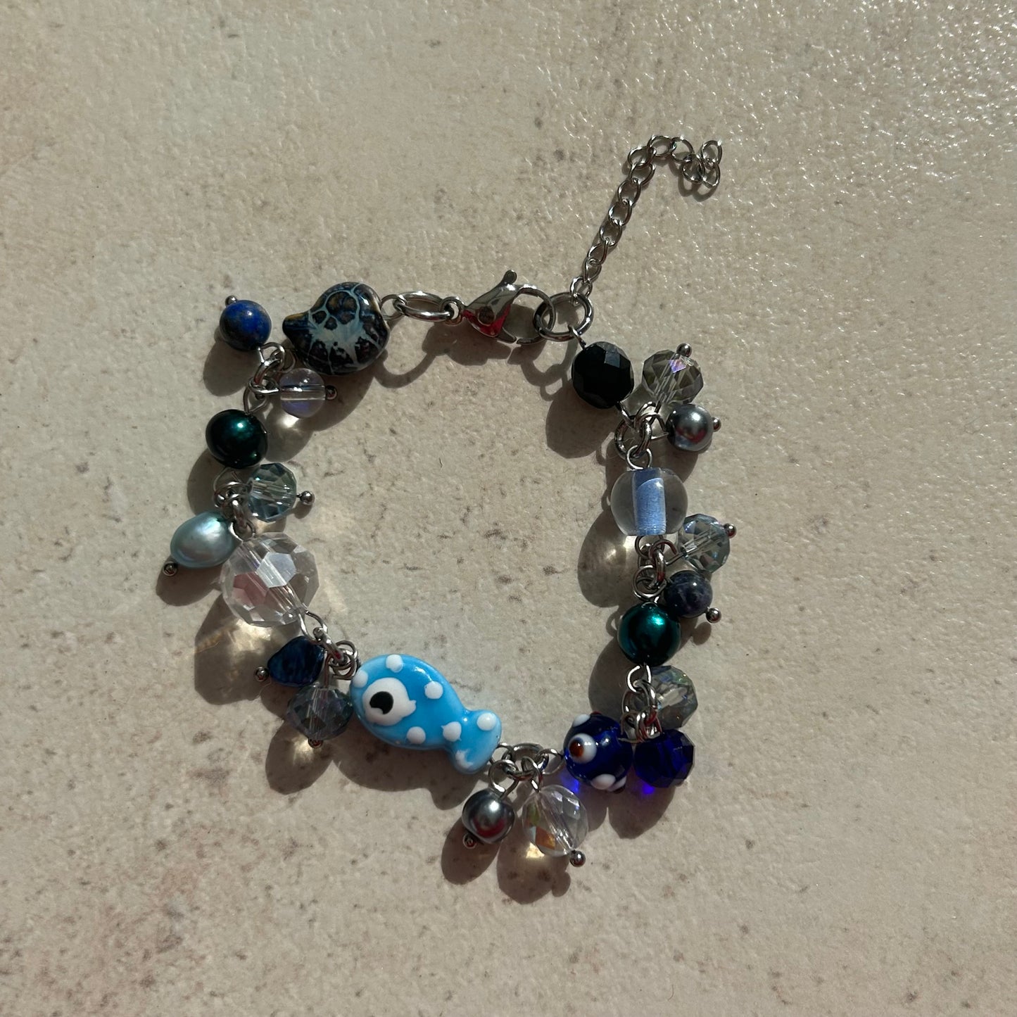 Blue ceramic polka dot fish bracelet