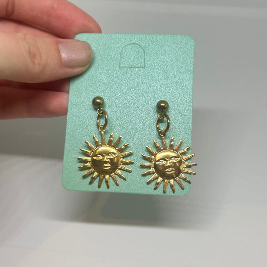 Gold sun stainless steel stud earrings