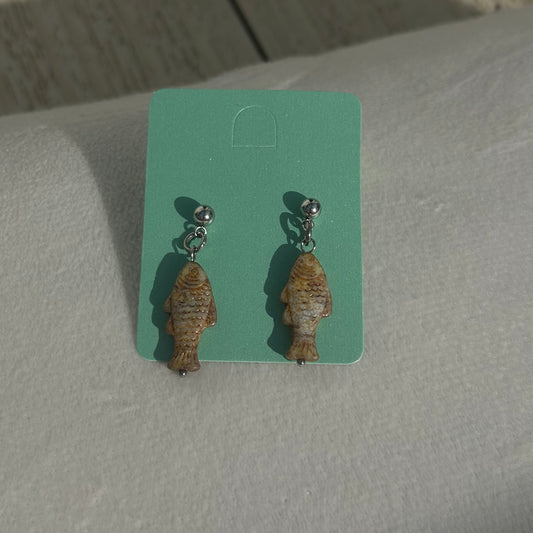 Egyptian stone fish earrings