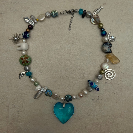 Blue heart cluster necklace