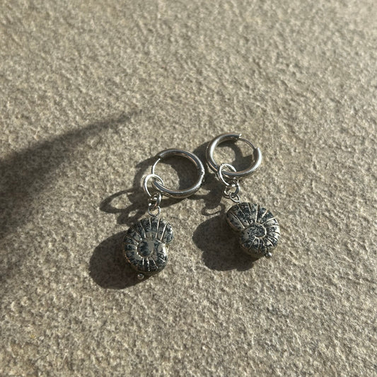 Glass shell beaded hoop earrings