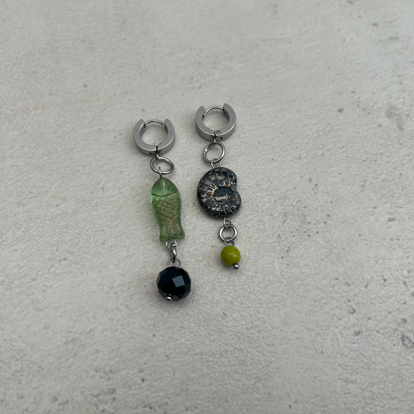 Fish fossil beaded earrings