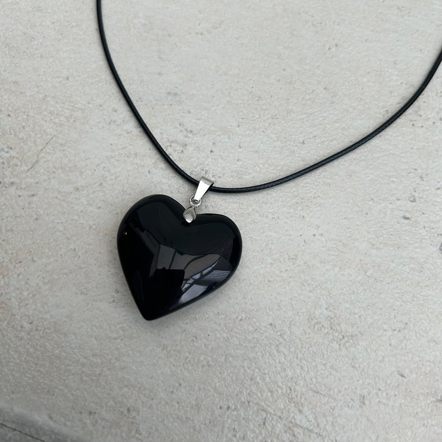 Black glass heart pendant necklace