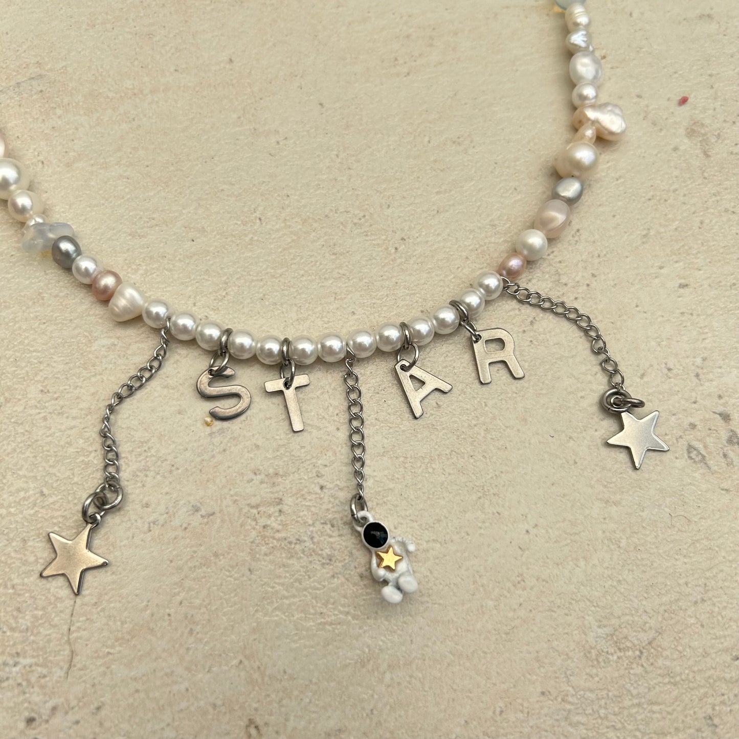 Star stainless steel charm freshwater pearl necklace