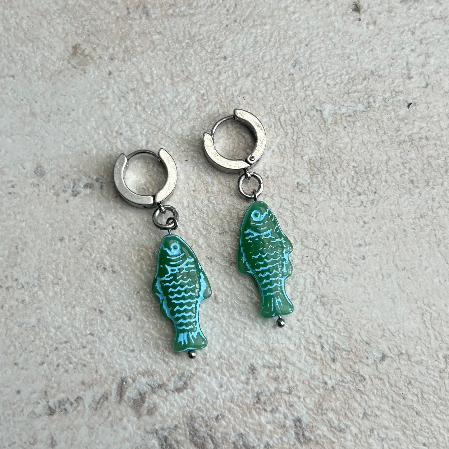 Blue dark green fish earrings