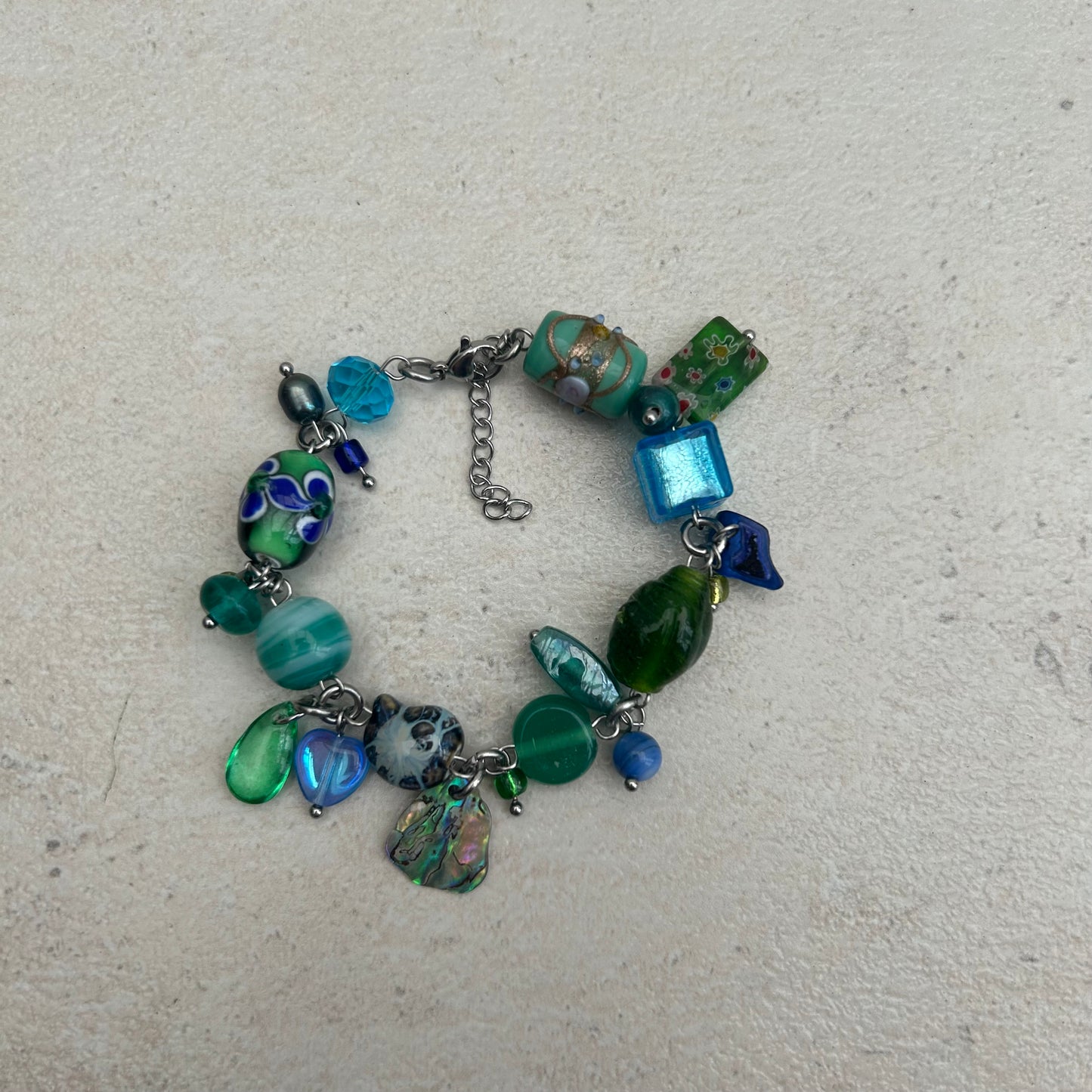Blue and green cluster glass bracelet