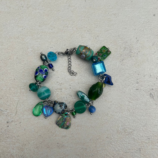 Blue and green cluster glass bracelet