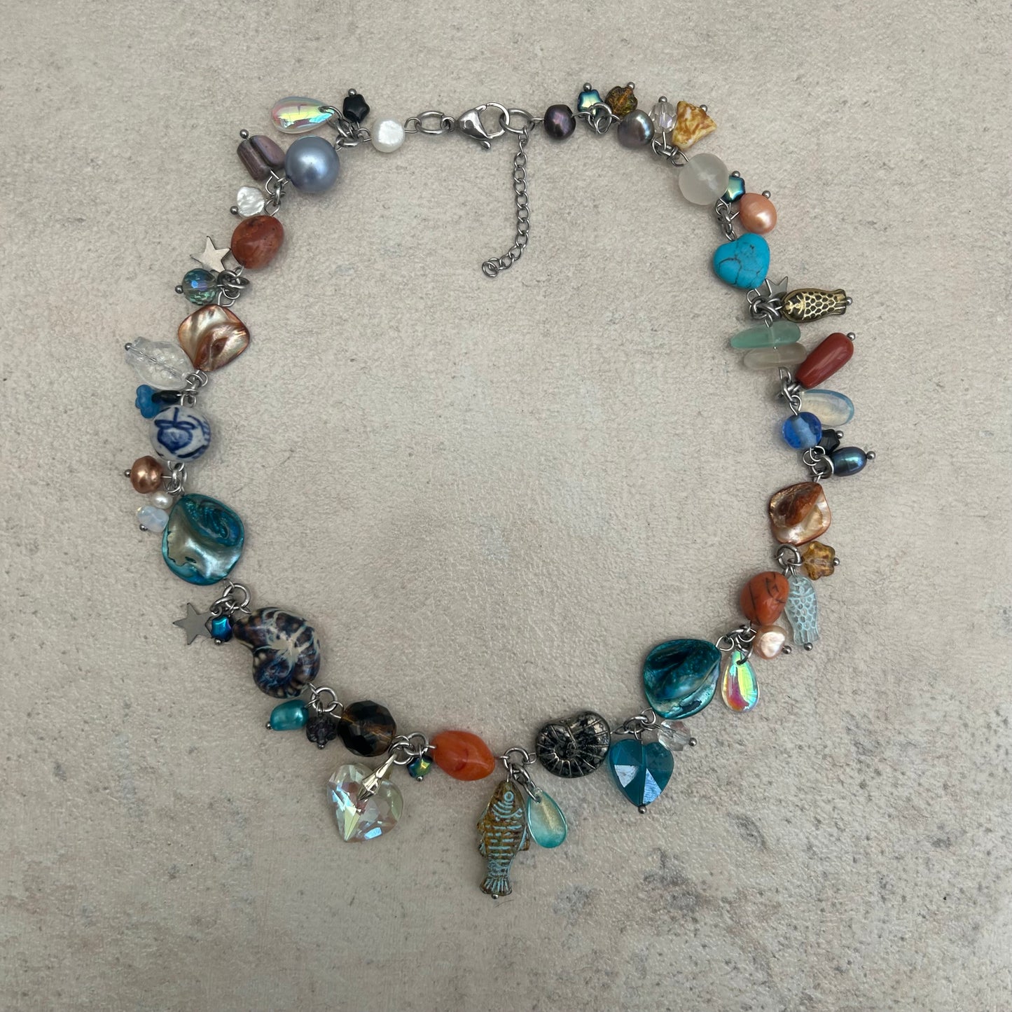 blue & orange fish necklace