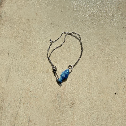 Light blue on blue fish necklace