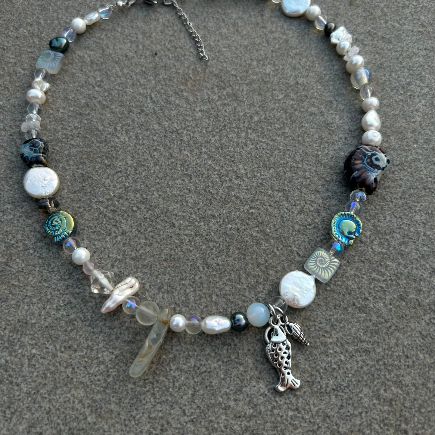 Blue beaded shell necklace