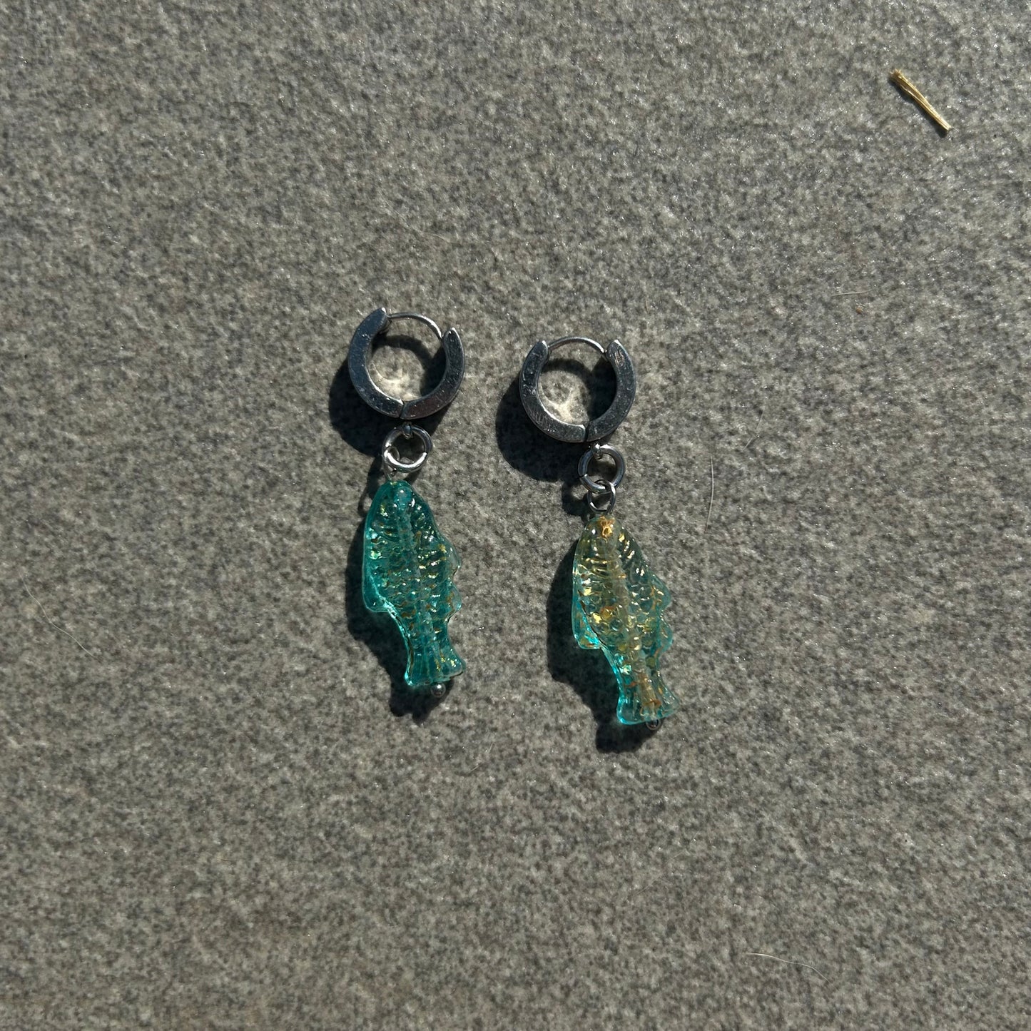 jelly teal fish earrings