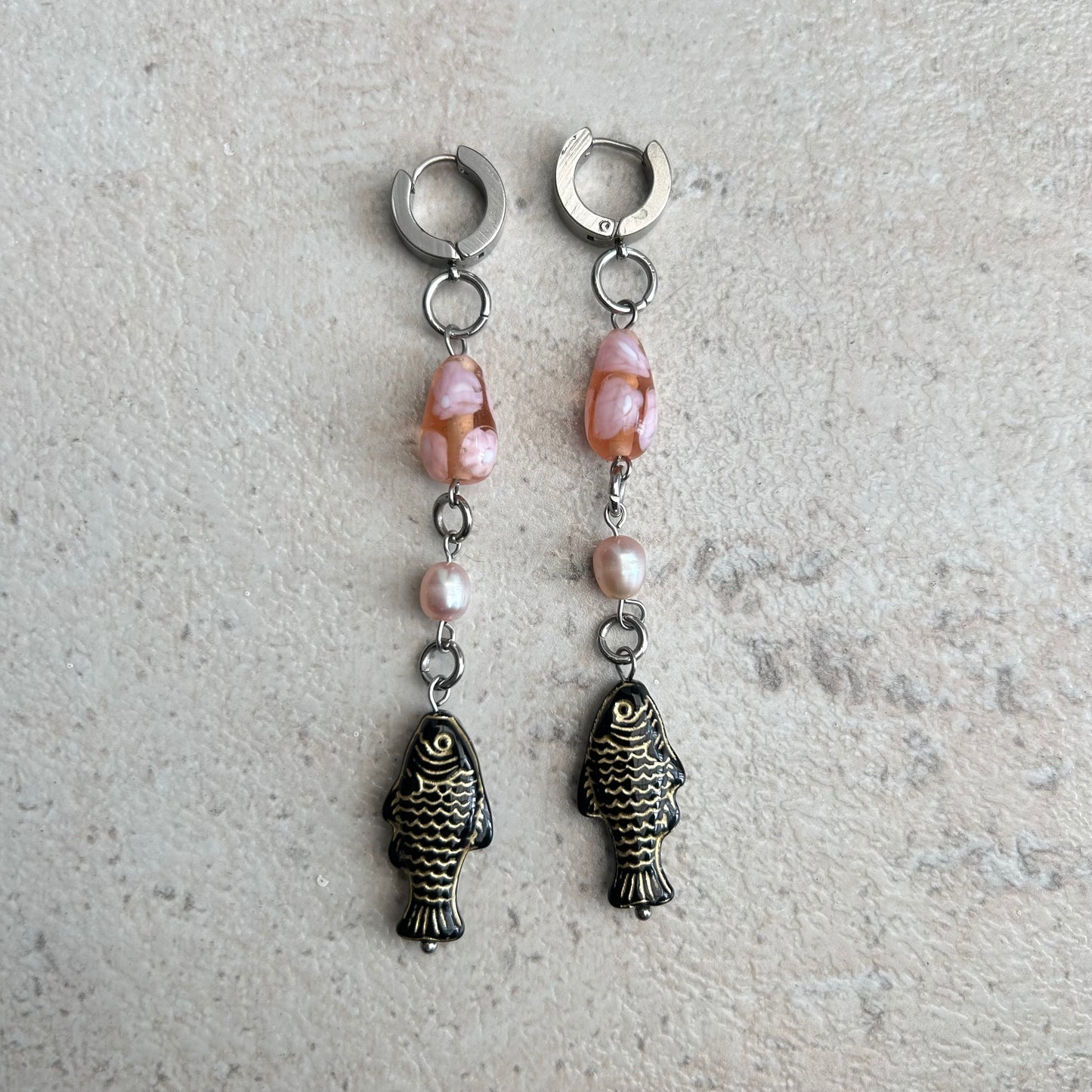Gold on black dangle earrings