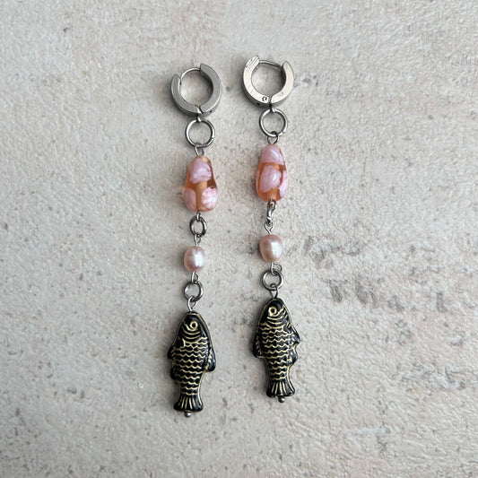 Gold on black dangle earrings