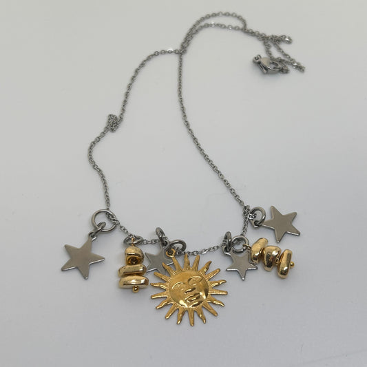 Gold sun silver toned necklace