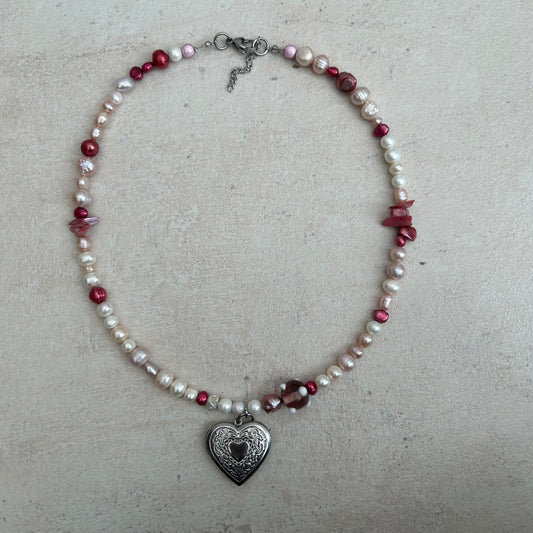 heart locket pink necklace
