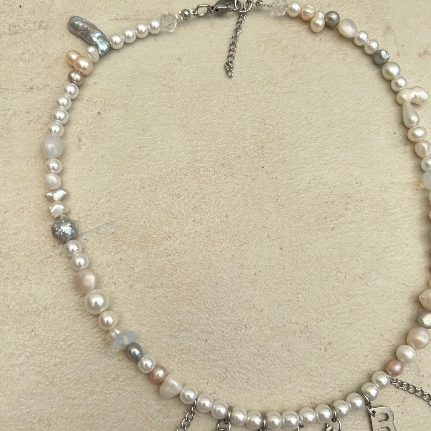Star stainless steel charm freshwater pearl necklace