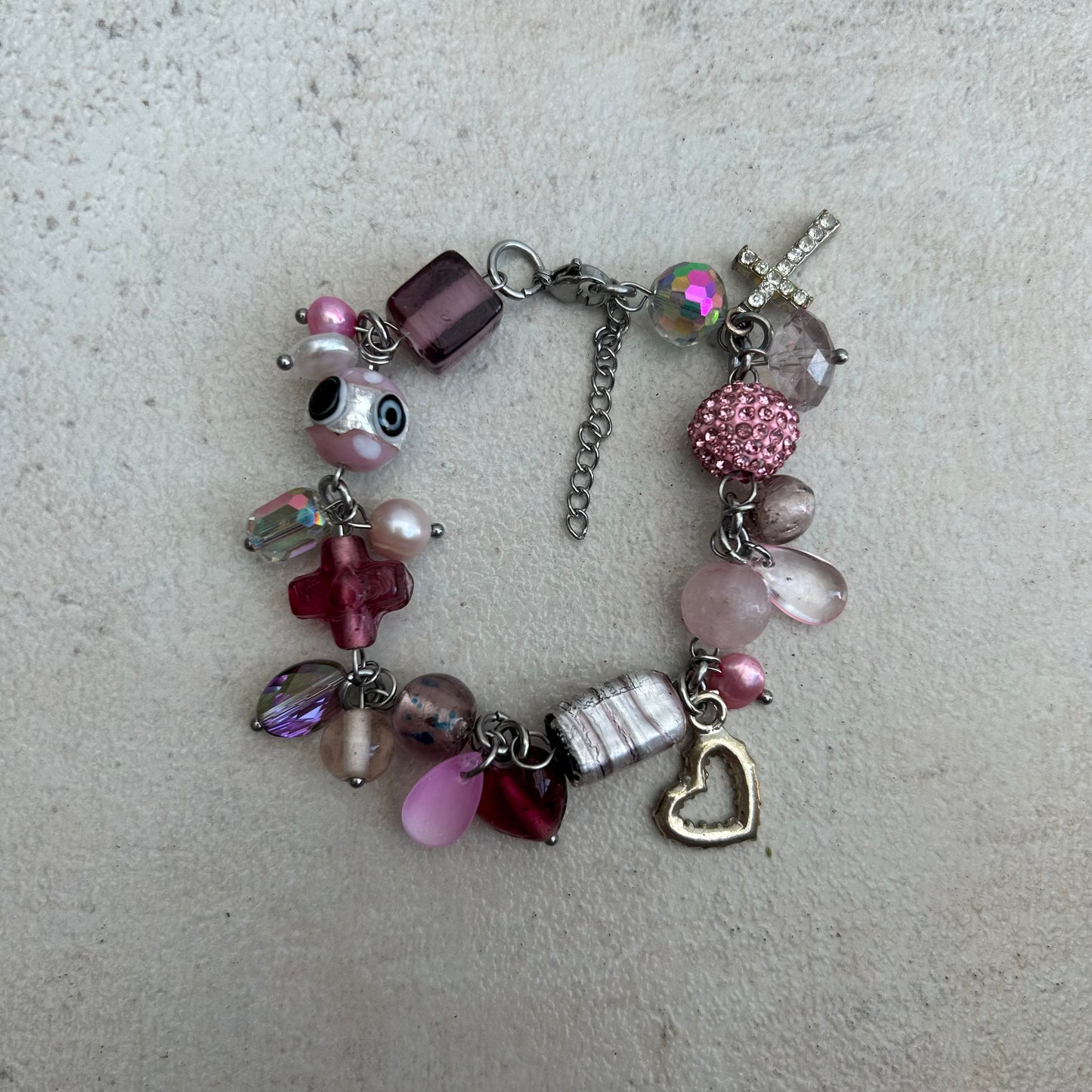 Pink cross cluster bracelet