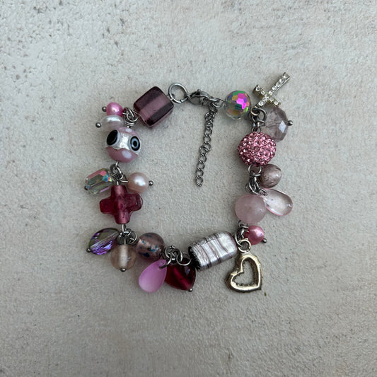 Pink cross cluster bracelet