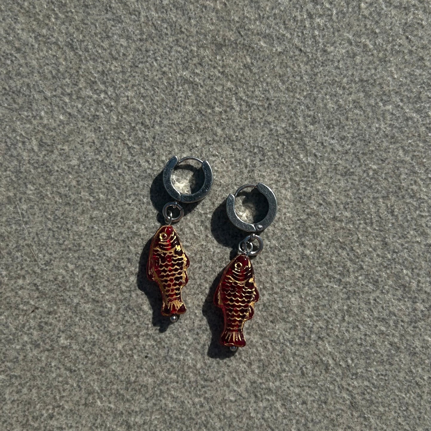 jelly gold on red fish earrings