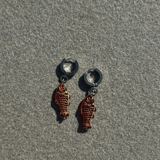jelly gold on red fish earrings
