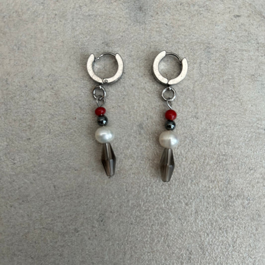 black white and red stainless steel huggie hoops