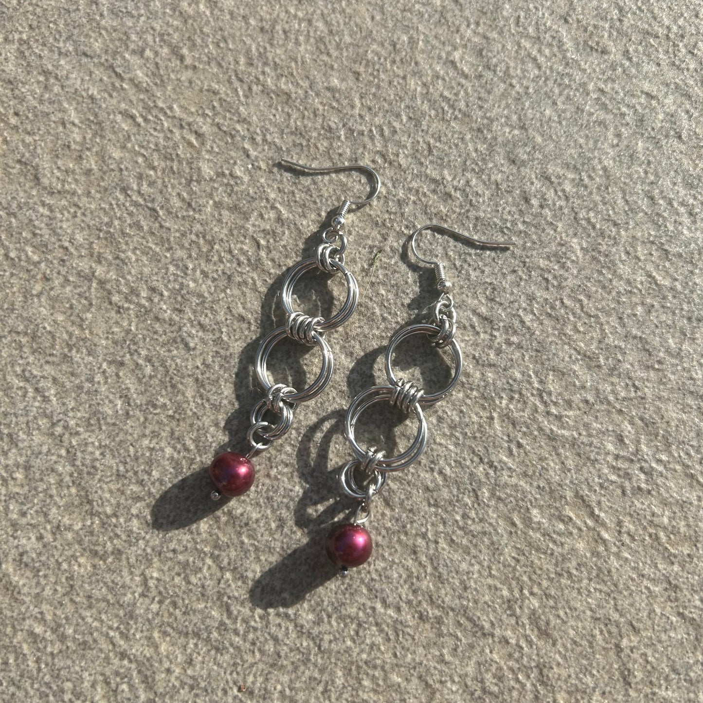 Chainmail hoop pearl earrings