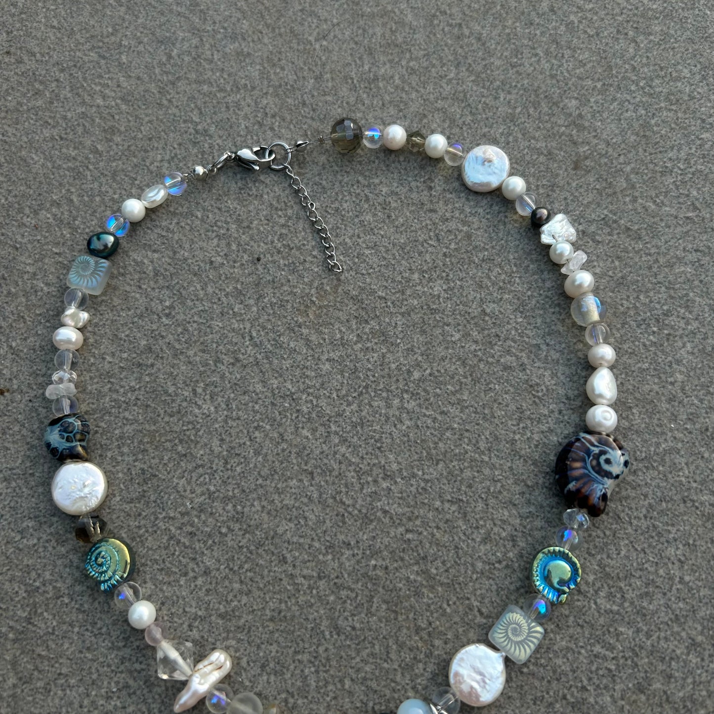 Blue beaded shell necklace