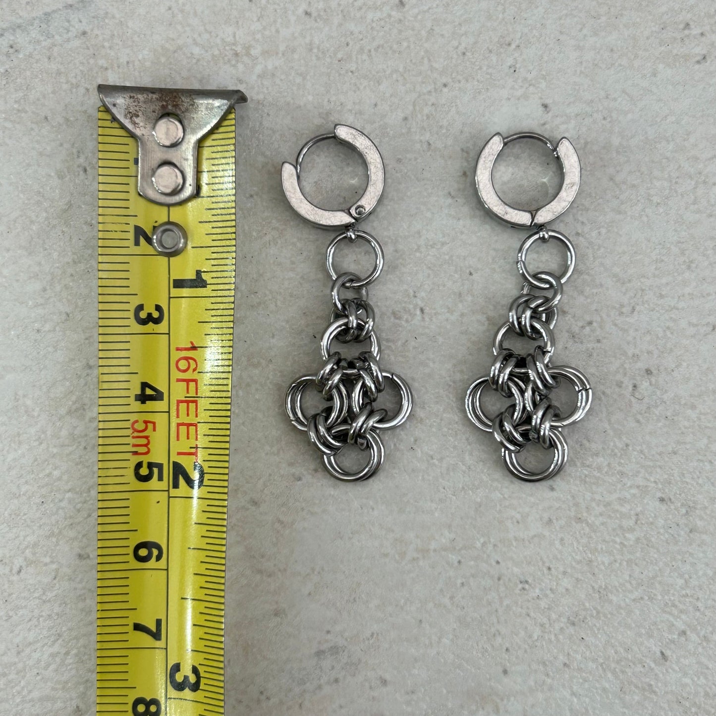 Chainmail cross diamond earrings