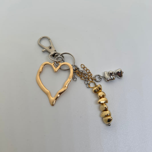 Silver and gold mixed heart charm keyring