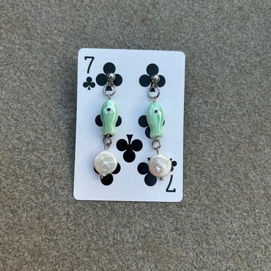 Fish pearl earrings