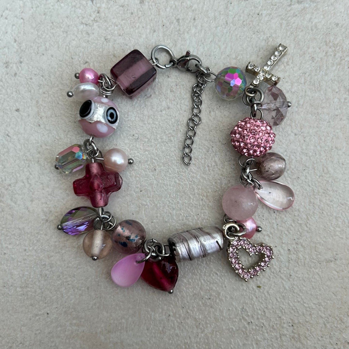 Pink cross cluster bracelet