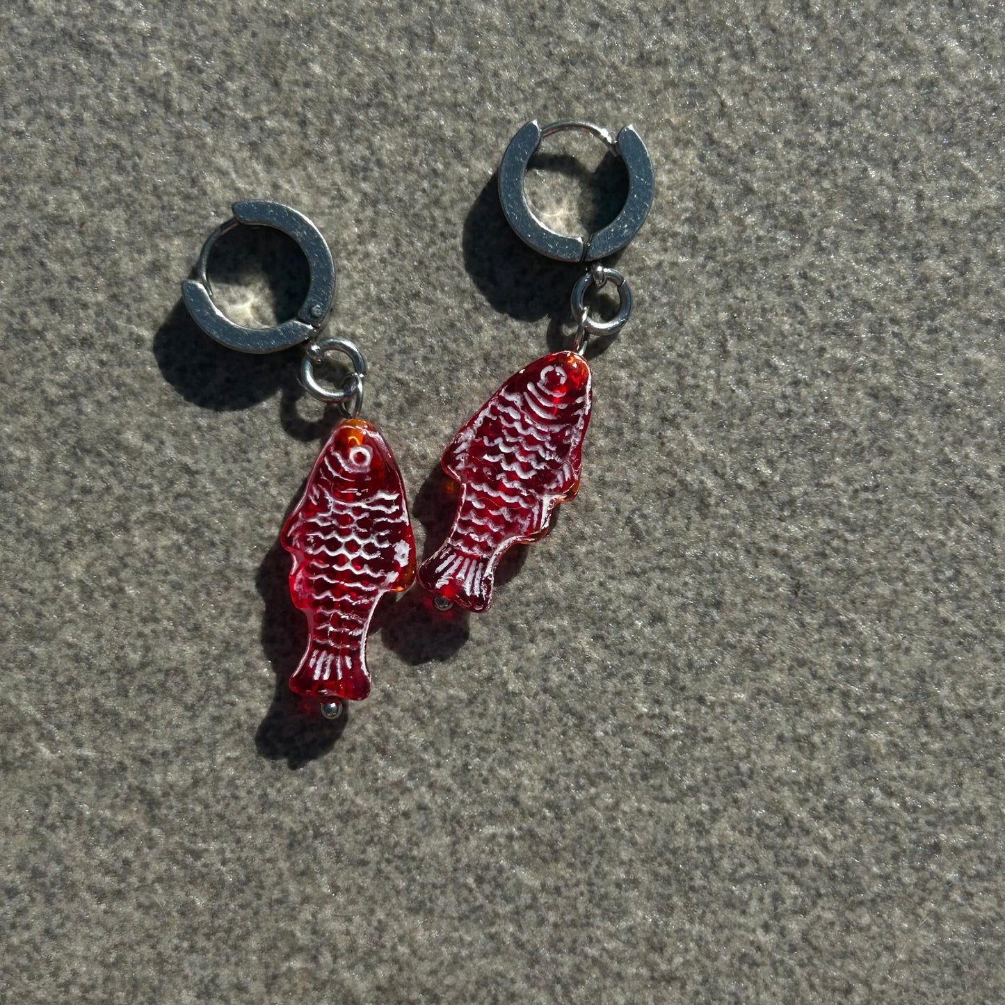 jelly red fish earrings