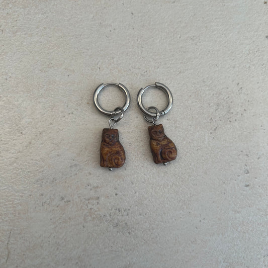 Orange cat big hoop earrings