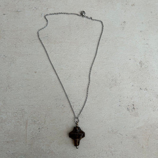 Brown glass cross necklace