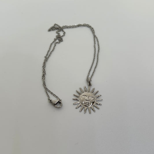 Stainless steel silver sun necklace