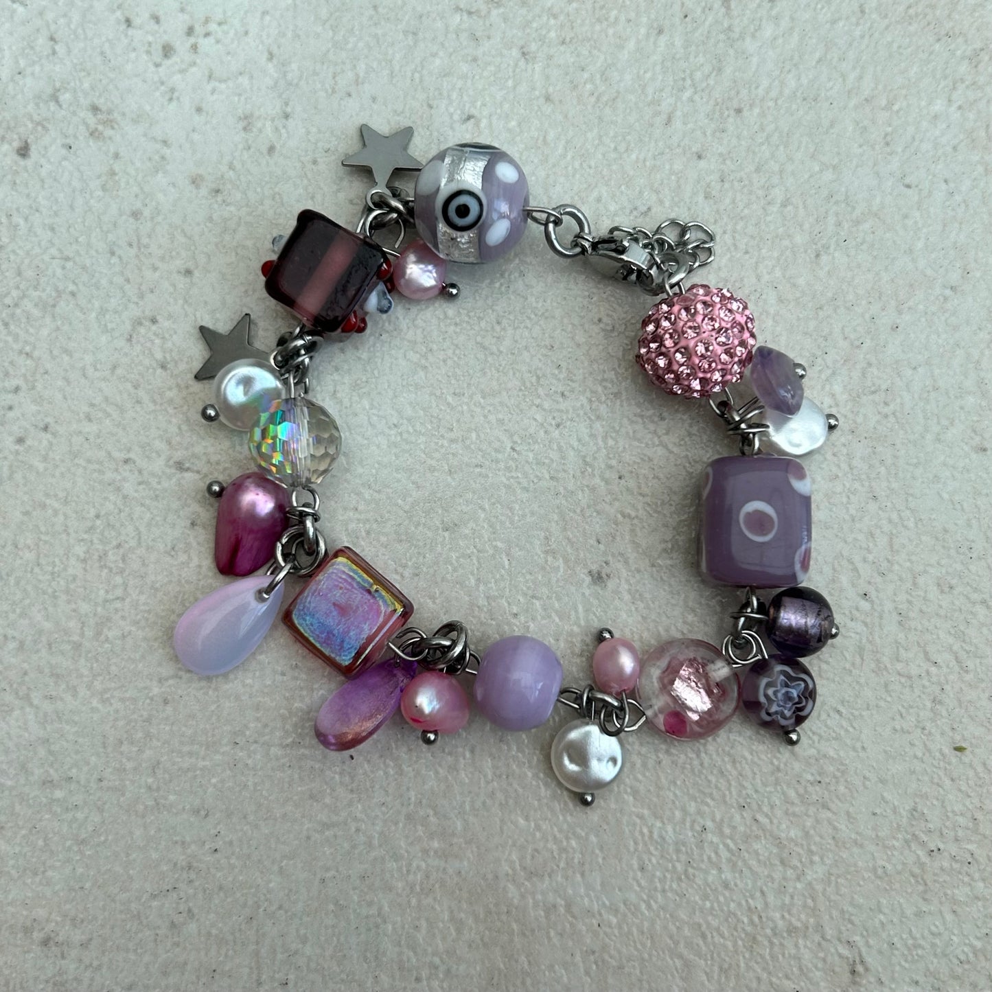 Purple and pink cluster bracelet