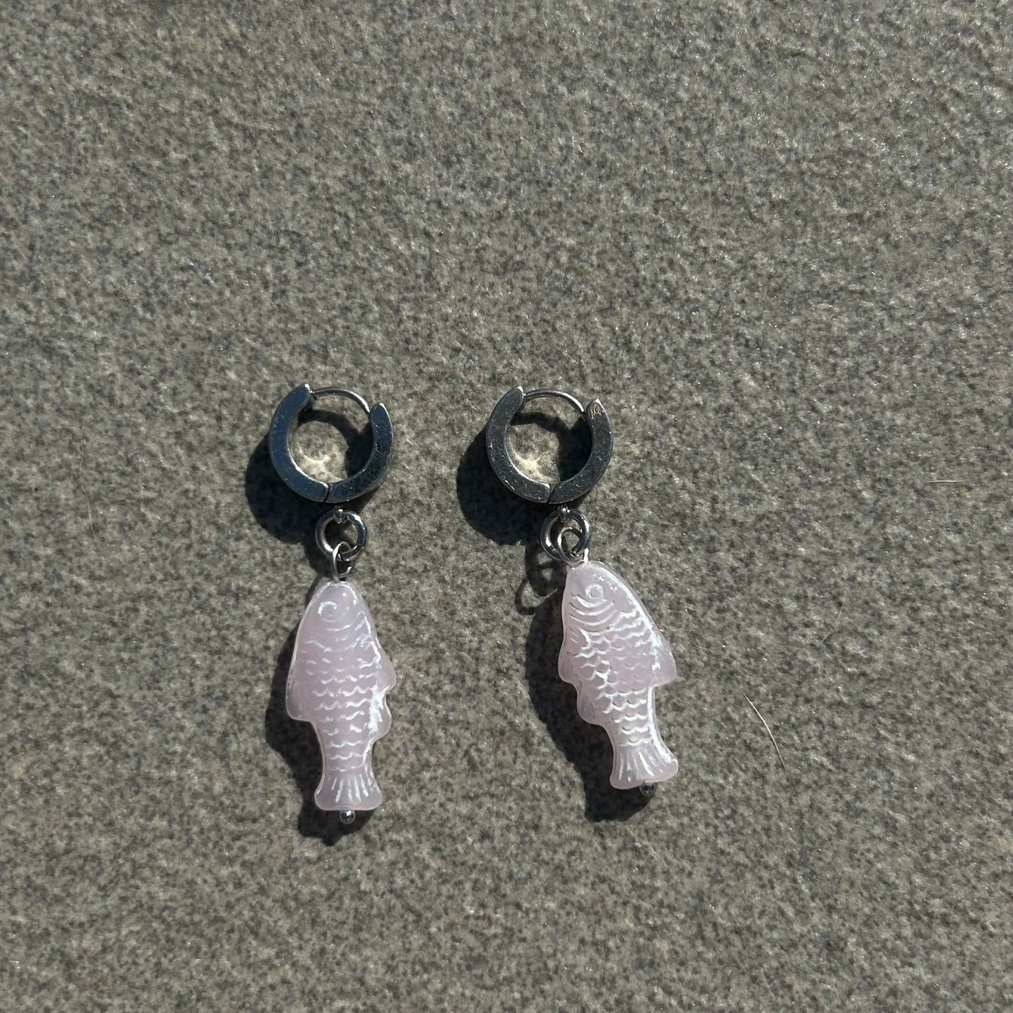 chalk baby pink fish earrings
