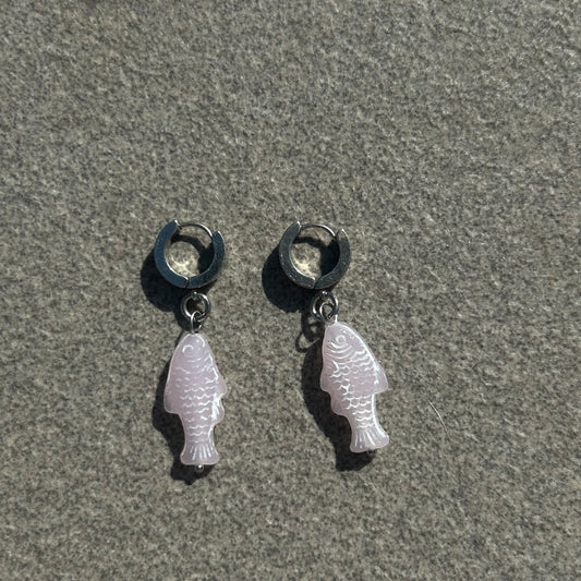 chalk baby pink fish earrings