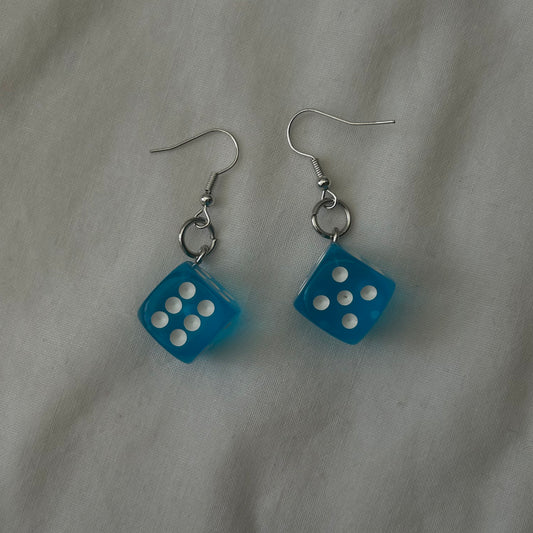 Blue dice earrings
